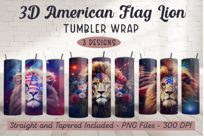 3D American Flag Lion Tumbler Wrap
