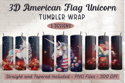 3D American Flag Unicorn Tumbler Wrap