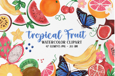 Watercolor Tropical Fruits Clipart, Kitchen Clip Art, Summer Tropical
