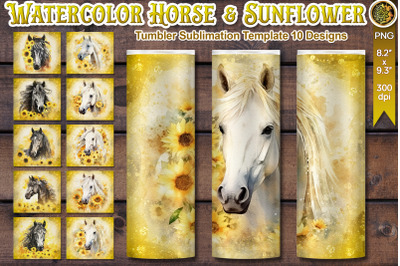 10 Horse and Sunflowers Tumbler Wrap PNG