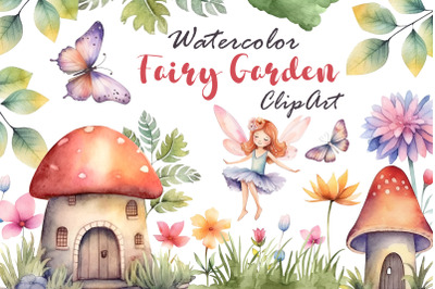 Magical Fairy Garden Watercolor Clipart