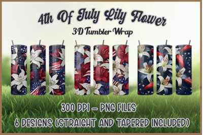 4th Of July Lily Flower Tumbler Wrap