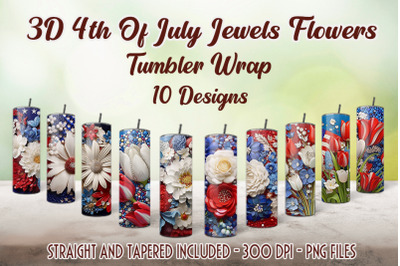 4Th Of July Jewels Flowers Tumbler Wrap