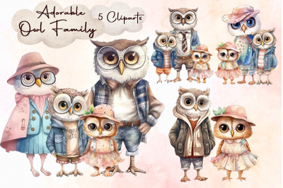 Adorable Owl Family Cliparts
