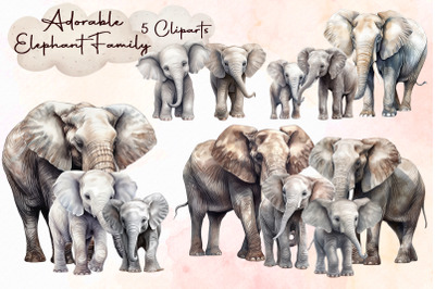 Adorable Elephant Family Cliparts
