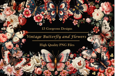 Vintage Butterfly And Flowers Design