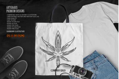 Cannabis leaf hemp plant company logo illustrations monochrome