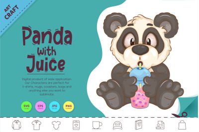Cartoon Panda with Juice. Clipart.