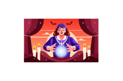 Woman Fortune Teller Working with Crystal Ball