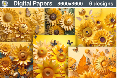 Sunflowers 3D Background | Sunflowers Digital Paper