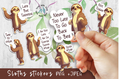 Cute Sloth Cartoons | Printable Stickers Cricut Design
