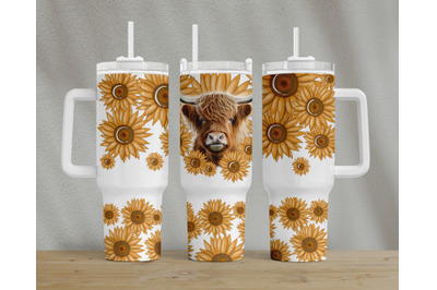 Highland Cow Png 40oz Quencher Sunflowers Tumbler Sublimation Design