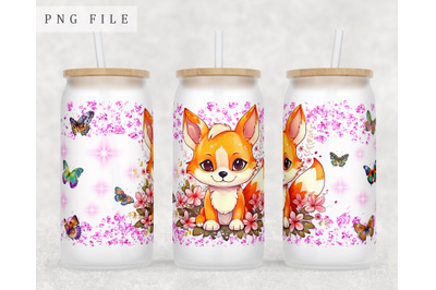 Baby Fox Libbey Glass Can Wrap, 16oz Glass Can Sublimation Design