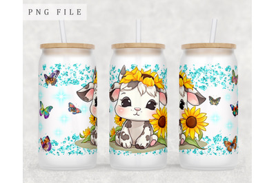 Calf With Sunflowers Libbey Glass Can Wrap, 16oz Glass Can Sublimation