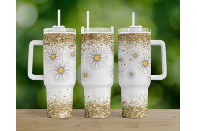 Daisies Flowers 40oz Quencher Tumbler Wrap Png