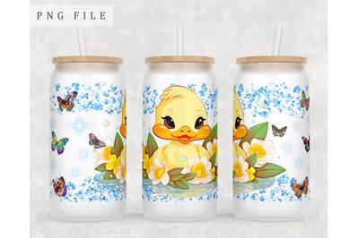 Duckling Libbey Glass Can Wrap, 16oz Glass Can Sublimation Design, PNG