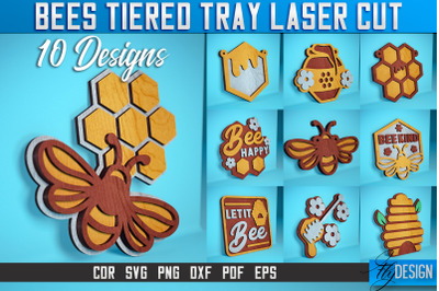 Bees Tiered Tray Laser Cut SVG | Tiered Tray Laser Cut SVG Design | CN