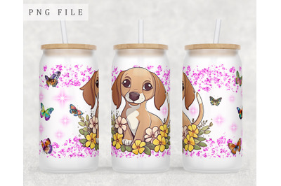 Dachshund Puppy Libbey Glass Can Wrap, 16oz Glass Can Sublimation PNG