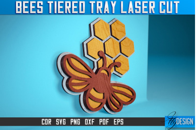 Bees Tiered Tray Laser Cut SVG | Tiered Tray Laser Cut SVG Design | CN