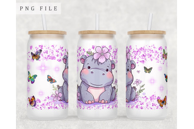 Baby Hippo Libbey Glass Can Wrap, 16oz Glass Can Sublimation Design