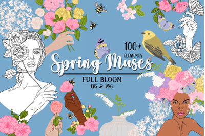 Spring Flower Muses Clipart Vectors, Design, Illustration, Spring