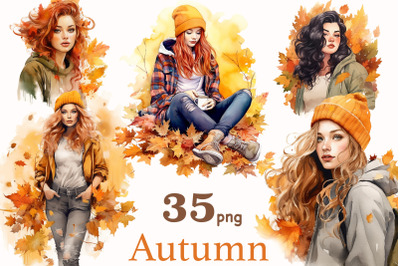 Watercolor Autumn Girl Clipart | Fashion Illustration Bundle