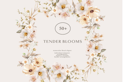 Tender Blooms Watercolor Floral Clipart Collection