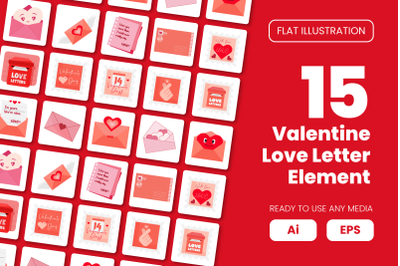 Collection of Valentine Love Letter Element in Flat Illustration