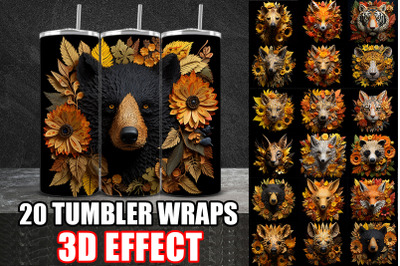 3D Wild Animals Tumbler Wrap Design