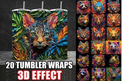 3D Colorful Animals Tumbler Wrap Design
