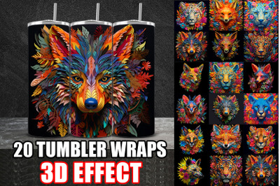 3D Papercut Wild Animals Tumbler Wrap