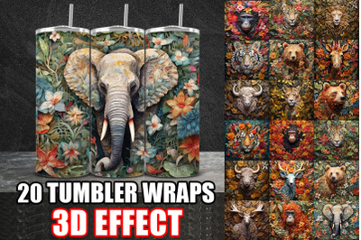 3D Vintage Papercut Animals Tumbler Wrap