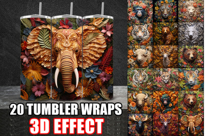 3D Autumn Papercut Animals Tumbler Wrap