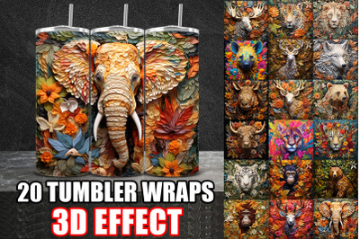 3D Vintage Wild Animals Tumbler Wrap
