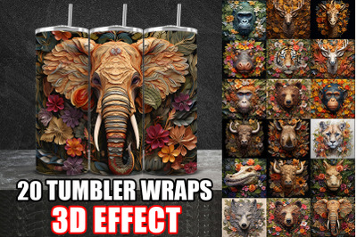 3D Flowers Wild Animals Tumbler Wrap