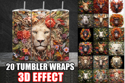 3D Floral Wild Animals Tumbler Wrap
