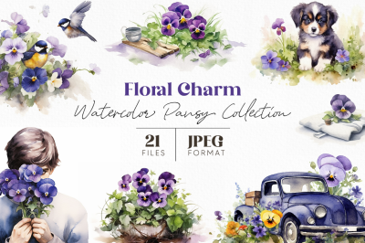 Floral Charm Watercolor Pansy Collection