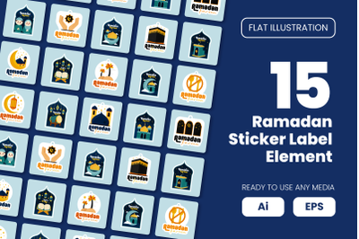 Collection of Ramadan Sticker Label Element in Flat Illustration