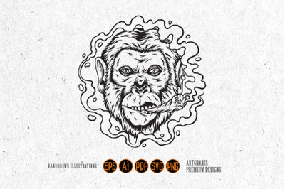 Gorilla monkey puffs joint smoking weed illustrations silhouette