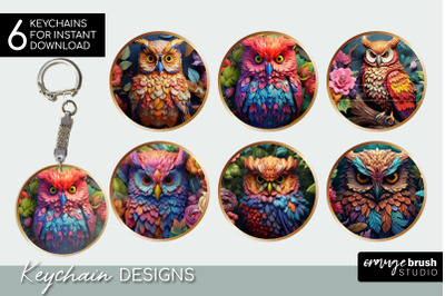 3D Owl Keychain Sublimation Bundle, 3D Flowers PNG Designs