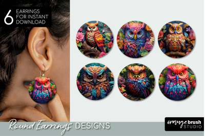 3D Earrings bundle, 3D Owl Round Earrings Sublimation Design