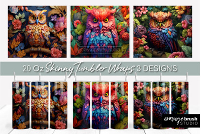 3D Owl Sublimation Tumbler Wrap, 3D Tumbler Bundle