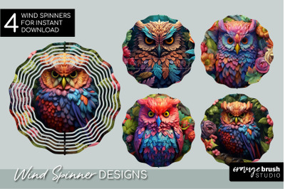 3D Owl Wind Spinner Sublimation Bundle 4 PNG Designs