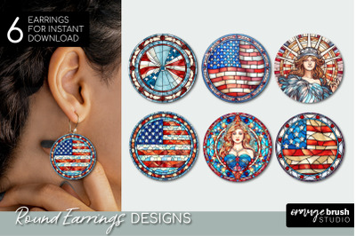 4th Of July Stained Glass Round Earrings Bundle