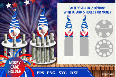 4th of July Patriotic Gnome Money Cake Holder | Layered SVG