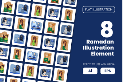 Collection of Ramadan Illustrations Element in Flat Illustration
