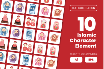 Collection of Islamic Character Element in Flat Illustration