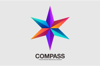 Compass star logo in gradient color style vector template