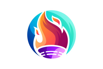 Fire torch logo in gradient color style vector template