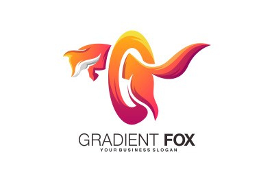 Jumping fox logo in beautiful gradient color style abstract vector template